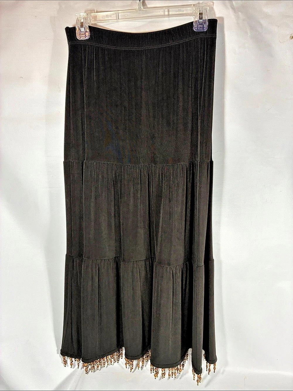 Chico's Tiered Beaded Maxi Skirt Black Size 1